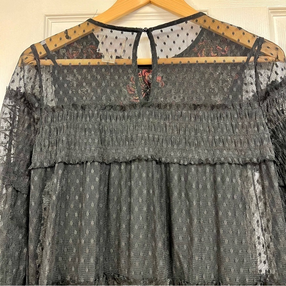 Maeve Anthropologie Womens Black Samara Mesh lace Floral ruffles Dress S boho - Picture 10 of 11